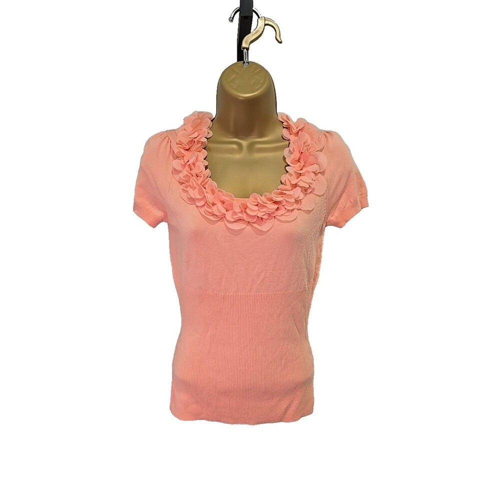 Pastel Peach Sweater Petite Med 3D Flowers Stretch Waist Coquette Fairy Feminine